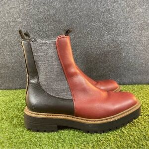 Sam Edelman Laguna Chelsea Boots Women’s 11 Chunky Lug Leather Tri-ColorBurgundy